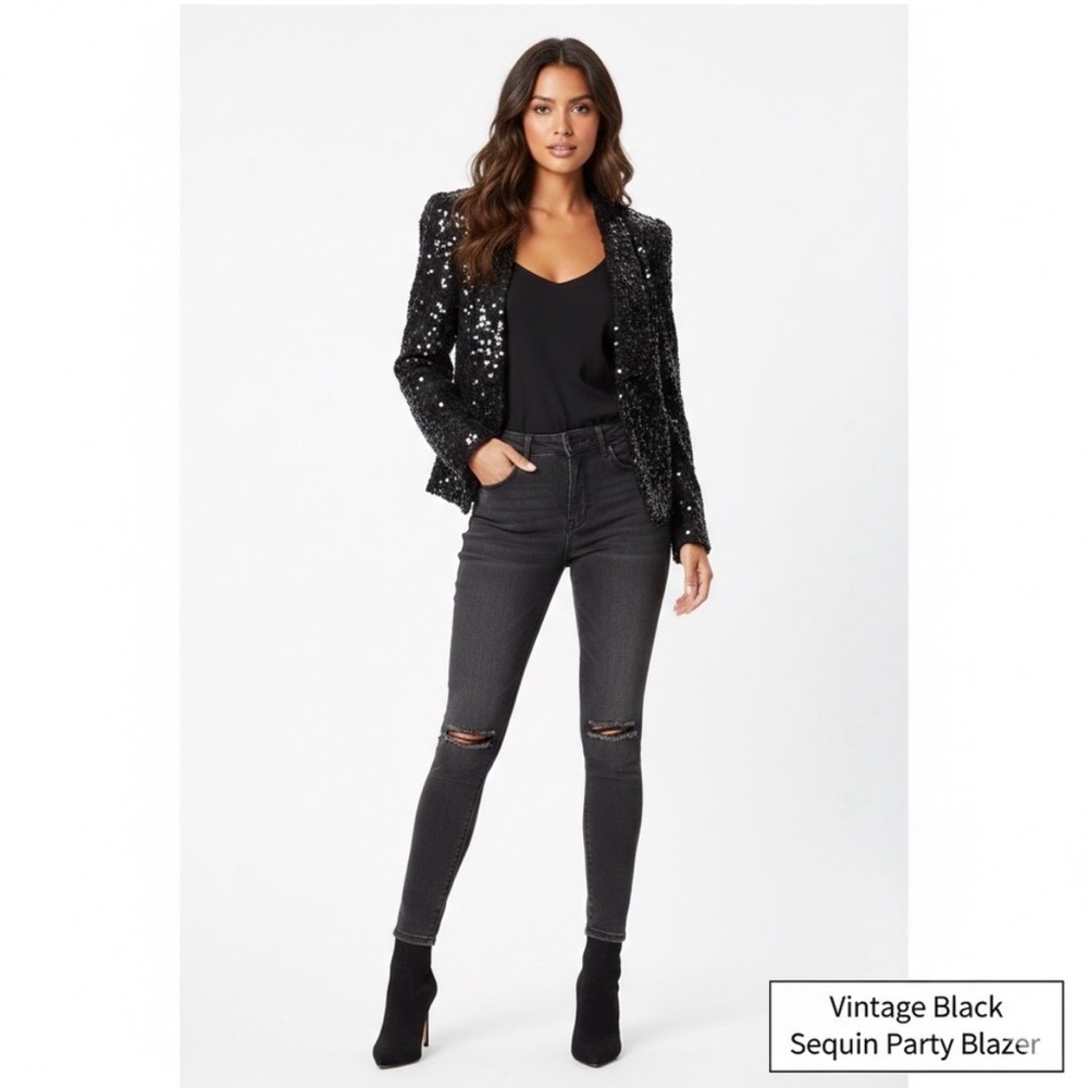 Vintage Black Sequin Party Blazer-L